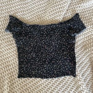 GARAGE Women’s Off The Shoulder Floral Shirred Crop Top Black White Pink Blue